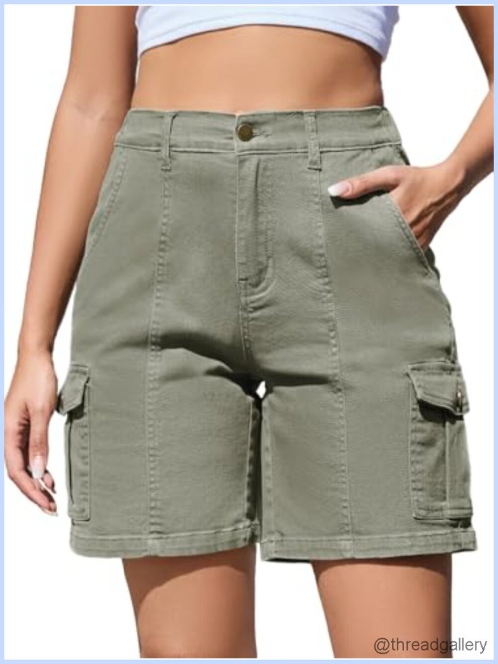 Women's Stretchy Bermuda Jean Shorts High Waisted Cargo Shorts 7 Inch Inseam